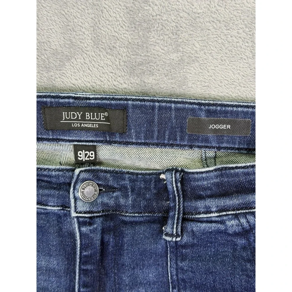 Judy Blue Jeans Womens 9/29 Blue Dark Wash High Rise Jogger Slash Pocket Stretch